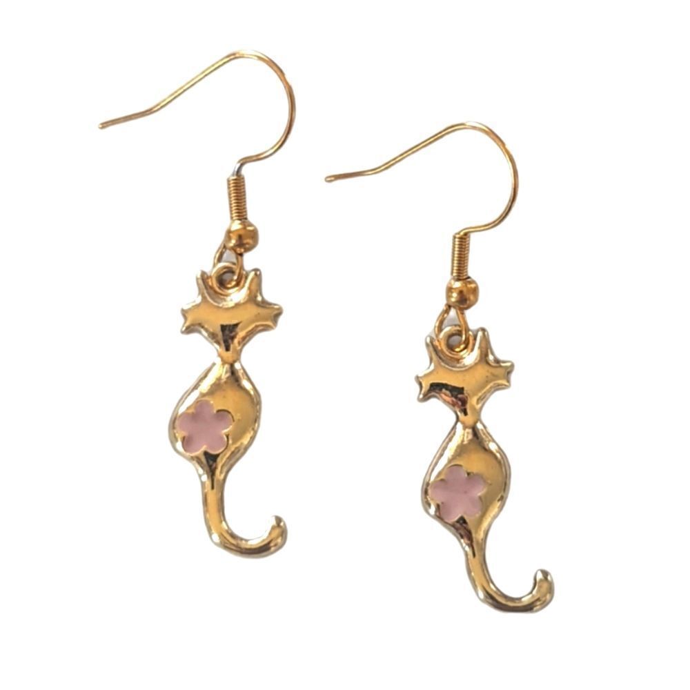 Cat Dangling Stainless Steel Hook Earrings